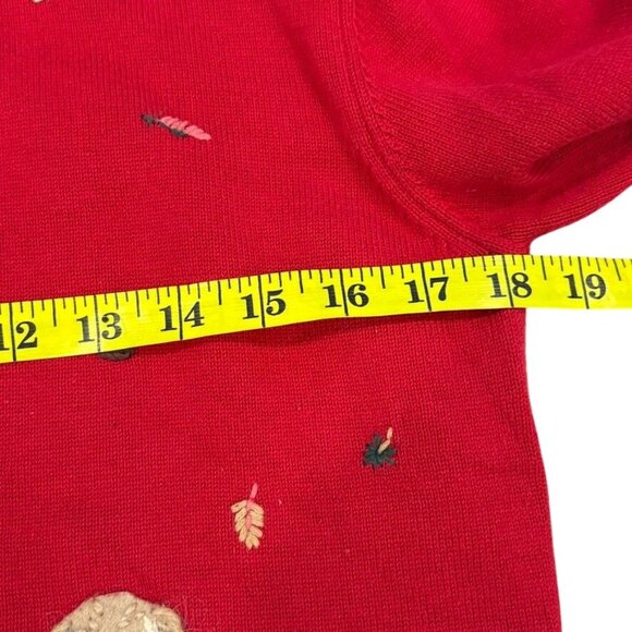 Talbots Vintage Red Knit Cardigan Sweater Dog & Fall Embroidery Small Petite - Picture 11 of 12